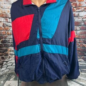 Vtg AVIAT SPORTIF Red Purple Blue TRACK JACKET Windbreaker COLORBLOCK Nylon Sz M